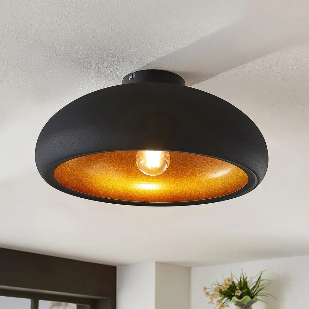 Lindby Gang|Loftlamper > loftlampe Gerwina, sort/guld, metal, 40 cm, E27