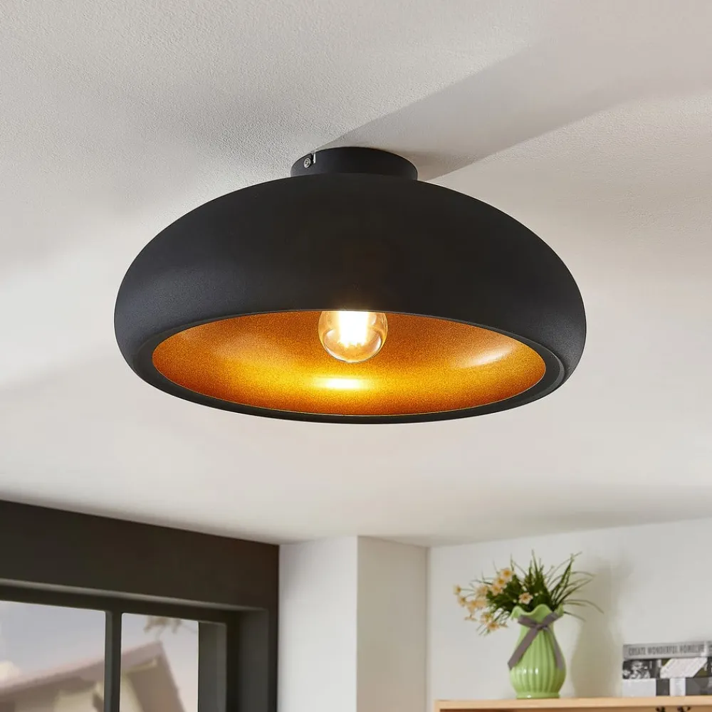 Lindby Gang|Loftlamper > loftlampe Gerwina, sort/guld, metal, 40 cm, E27