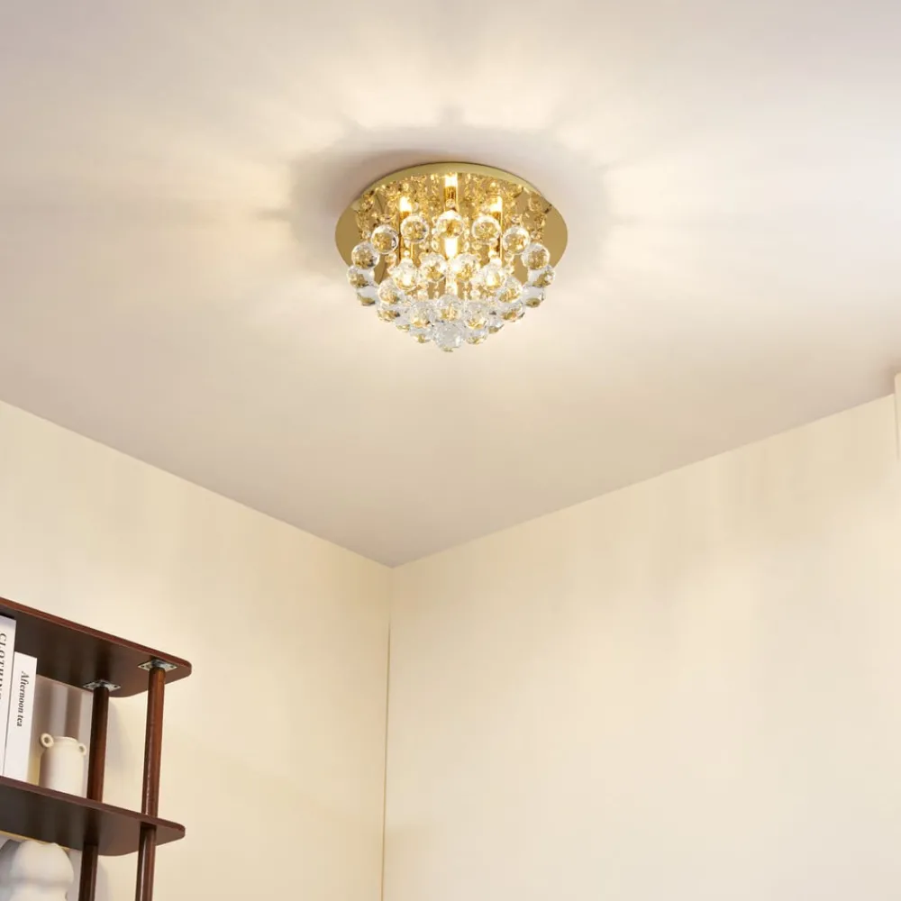 Loftlamper|Pendellamper ^ Lindby loftlampe Gillion, 4 lyskilder, guld, krystal, Ø 35cm