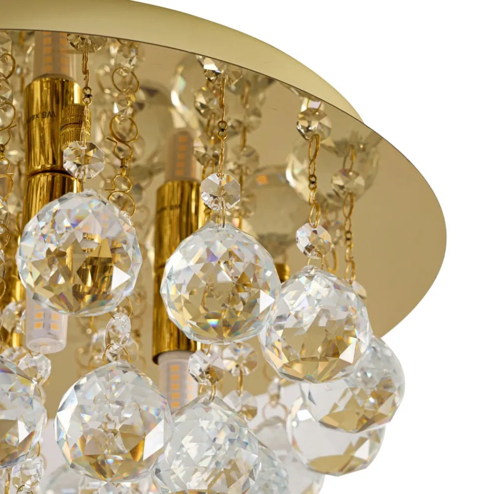 Loftlamper|Pendellamper ^ Lindby loftlampe Gillion, 4 lyskilder, guld, krystal, Ø 35cm