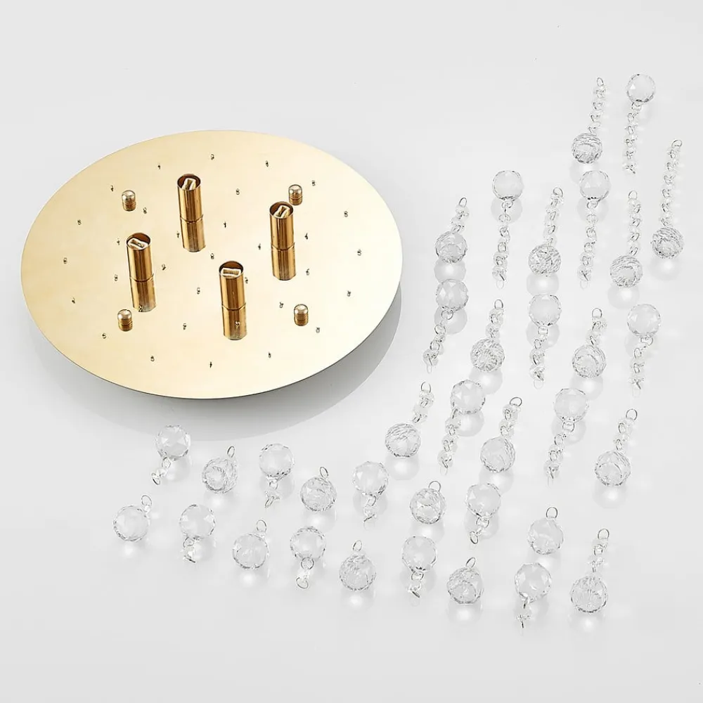 Loftlamper|Pendellamper ^ Lindby loftlampe Gillion, 4 lyskilder, guld, krystal, Ø 35cm