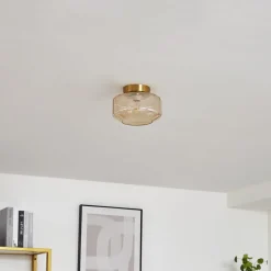 Gang|Loftlamper ^ Lindby loftlampe Hildur, ravfarvet, glas, Ø 22 cm