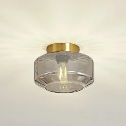 Loftlamper|Loftlamper ^ Lindby loftlampe Hildur, røggrå, glas, Ø 22 cm