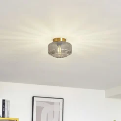 Loftlamper|Loftlamper ^ Lindby loftlampe Hildur, røggrå, glas, Ø 22 cm