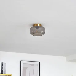 Loftlamper|Loftlamper ^ Lindby loftlampe Hildur, røggrå, glas, Ø 22 cm