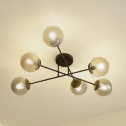 Loftlamper|Pendellamper ^ Lindby loftlampe Isamer, røggrå, Ø 80 cm, kugle