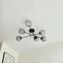 Loftlamper|Pendellamper ^ Lindby loftlampe Isamer, røggrå, Ø 80 cm, kugle