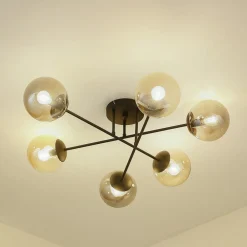 Lindby Loftlamper|Pendellamper > loftlampe Isamer, smoke grey/amber, Ø 80 cm, globe