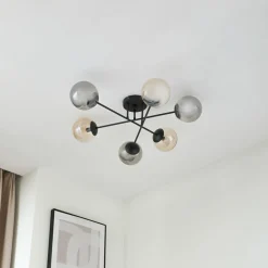 Lindby Loftlamper|Pendellamper > loftlampe Isamer, smoke grey/amber, Ø 80 cm, globe