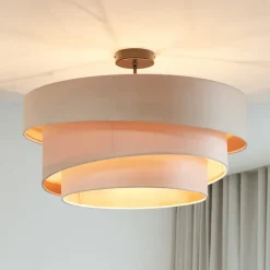 Lindby Loftlamper|Pendellamper > loftlampe Jusari, creme, tekstil, Ø 56 cm, E27