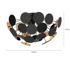 Lindby Gang|Loftlamper > loftlampe Kinan, Ø 54 cm, sort, guld, E14