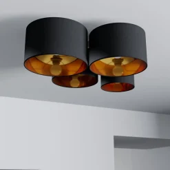 Lindby Loftlamper|Loftlamper > loftlampe Laurenz, 4 lyskilder, sort/guld, tekstil