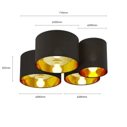 Lindby Loftlamper|Loftlamper > loftlampe Laurenz, 4 lyskilder, sort/guld, tekstil