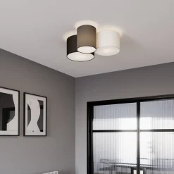 Gang|Loftlamper ^ Lindby loftlampe Laurenz, 3 lyskilder, grå/brun, tekstil