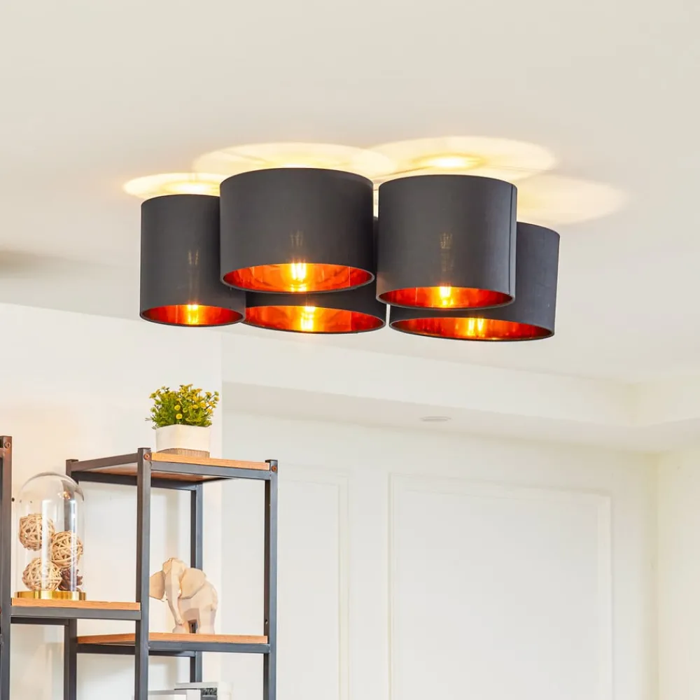 Lindby Gang|Loftlamper > loftlampe Laurenz, 5 lyskilder, 83 cm sort/guld