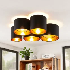 Lindby Gang|Loftlamper > loftlampe Laurenz, 5 lyskilder, 83 cm sort/guld