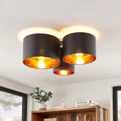 Lindby Gang|Loftlamper > loftlampe Laurenz, 3 lyskilder, grå/guld, tekstil