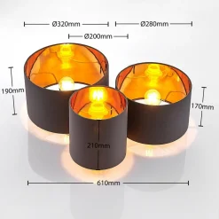 Lindby Gang|Loftlamper > loftlampe Laurenz, 3 lyskilder, grå/guld, tekstil