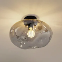 Gang|Loftlamper ^ Lindby loftlampe Lelia, røggrå, glas, Ø 35 cm