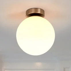 Gang|Loftlamper ^ Lindby loftlampe Lennie, hvid, glas, Ø 20 cm, IP44, E27