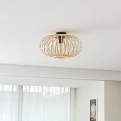 Gang|Loftlamper ^ Lindby Loftlampe Lielle, naturlig bambus, Ø 38 cm