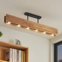 Lindby Loftlamper > loftlampe Malwin, GU10, 100 cm lang, 6 lyskilder, træ