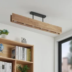 Lindby Loftlamper > loftlampe Malwin, GU10, 100 cm lang, 6 lyskilder, træ