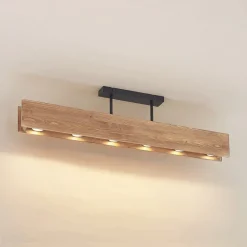 Lindby Loftlamper > loftlampe Malwin, GU10, 100 cm lang, 6 lyskilder, træ