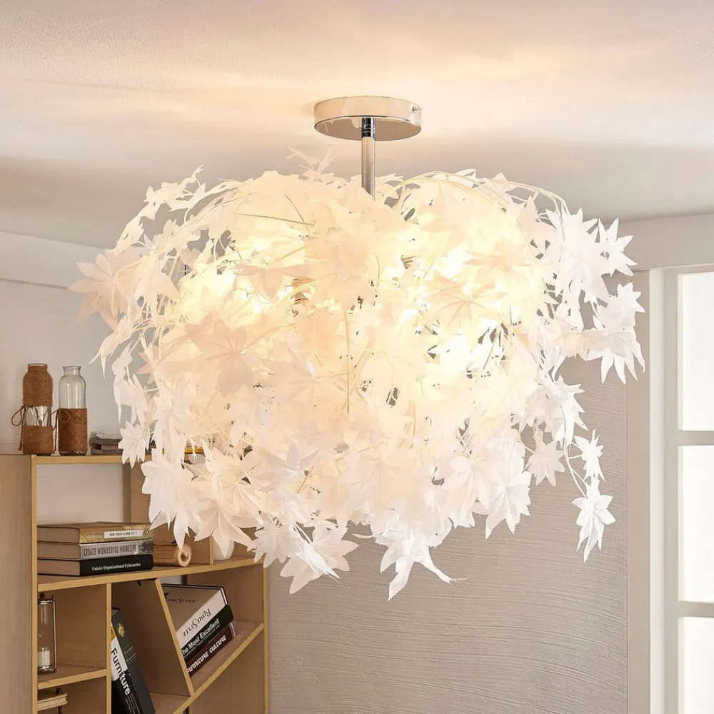 Lindby Gang|Loftlamper > loftlampe Maple, Ø 70 cm, krom, hvid, tekstil