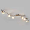 Spotlights ^ Lindby loftlampe Marena, 6 lyskilder, glas, træ, 180 cm lang