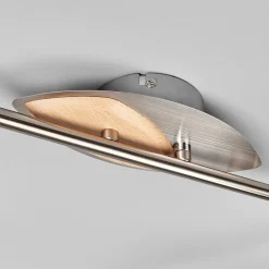 Spotlights ^ Lindby loftlampe Marena, 6 lyskilder, glas, træ, 180 cm lang
