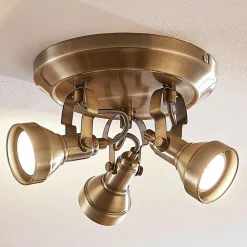 Loftlamper|Loftlamper ^ Lindby loftlampe Perseas, Ø 22cm, 3 lyskilder, antik messing, GU10