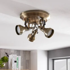 Loftlamper|Loftlamper ^ Lindby loftlampe Perseas, Ø 22cm, 3 lyskilder, antik messing, GU10
