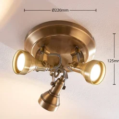 Loftlamper|Loftlamper ^ Lindby loftlampe Perseas, Ø 22cm, 3 lyskilder, antik messing, GU10