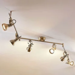 Gang|Loftlamper ^ Lindby loftlampe Perseas, 180 cm, 6 lyskilder, antik messing, GU10