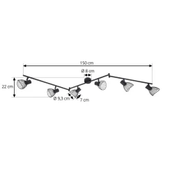 Lindby Gang|Loftlamper > loftlampe Piena, sort, 6 lyskilder, metal, 150 cm