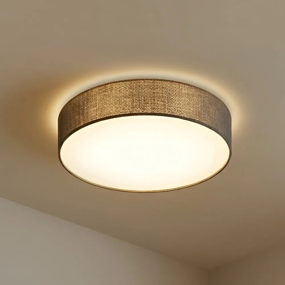 Gang|Loftlamper ^ Lindby loftlampe Sebatin, Ø 50 cm, grå, stof, E27