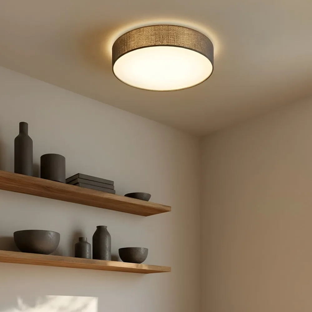Gang|Loftlamper ^ Lindby loftlampe Sebatin, Ø 50 cm, grå, stof, E27