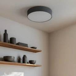 Gang|Loftlamper ^ Lindby loftlampe Sebatin, Ø 50 cm, grå, stof, E27