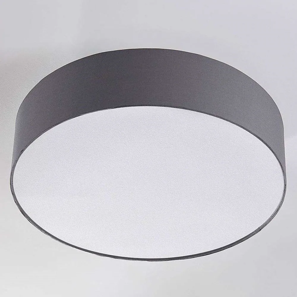 Gang|Loftlamper ^ Lindby loftlampe Sebatin, Ø 50 cm, grå, stof, E27