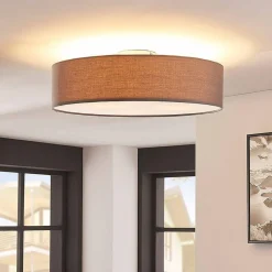 Gang|Loftlamper ^ Lindby loftlampe Sebatin, Ø 50 cm, grå, stof, E27
