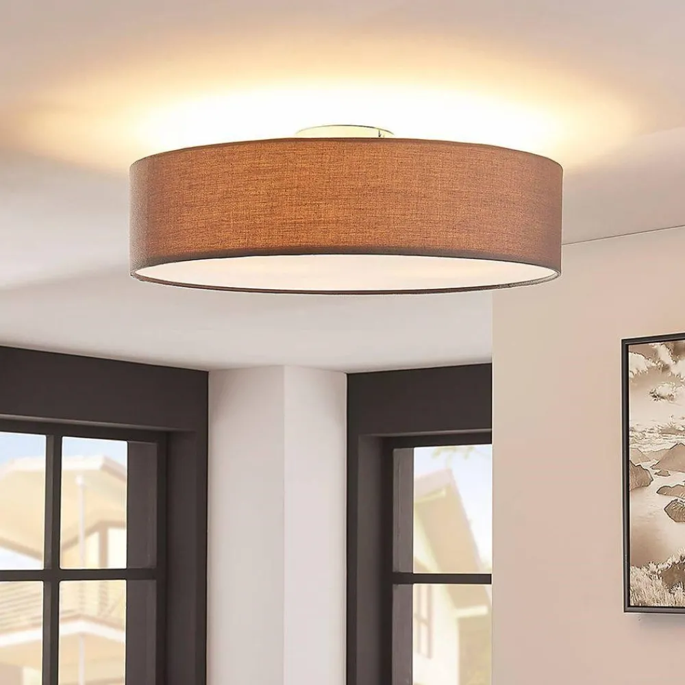 Gang|Loftlamper ^ Lindby loftlampe Sebatin, Ø 50 cm, grå, stof, E27