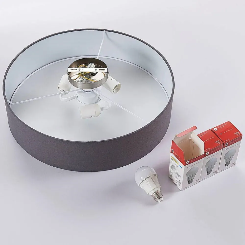 Gang|Loftlamper ^ Lindby loftlampe Sebatin, Ø 50 cm, grå, stof, E27