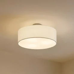 Pendellamper|Gang ^ Lindby loftlampe Sebatin, Ø 40 cm, hvid, stof, E27