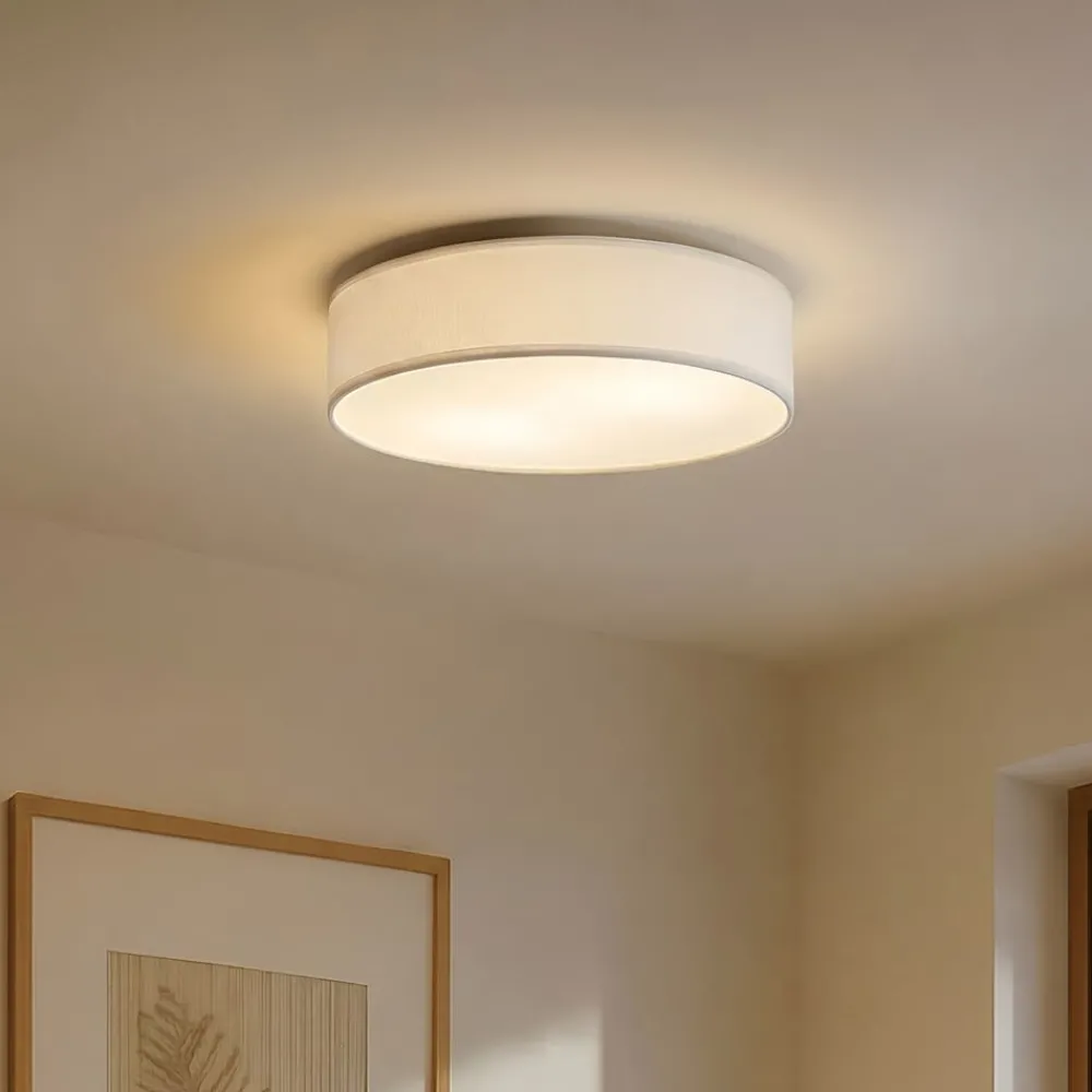 Lindby Gang|Loftlamper > loftlampe Sebatin, Ø 50 cm, hvid, stof, E27