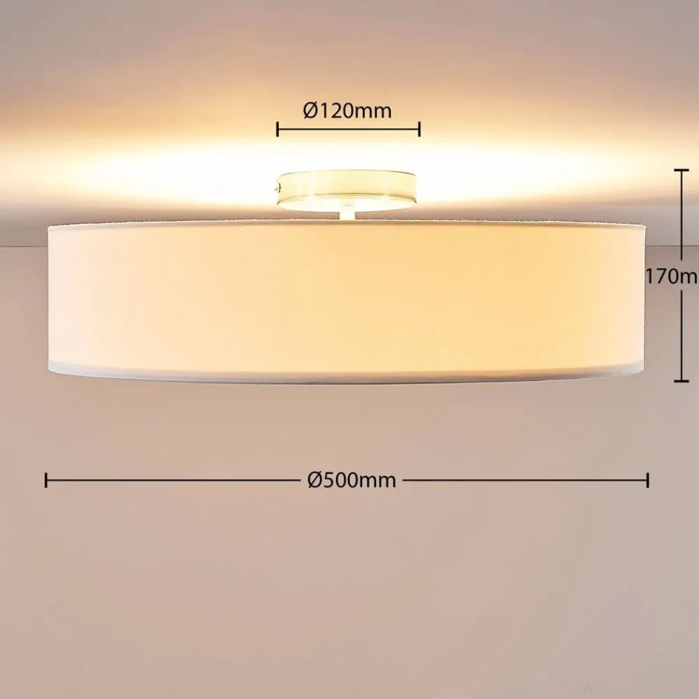 Lindby Gang|Loftlamper > loftlampe Sebatin, Ø 50 cm, hvid, stof, E27