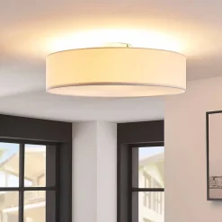 Lindby Gang|Loftlamper > loftlampe Sebatin, Ø 50 cm, hvid, stof, E27