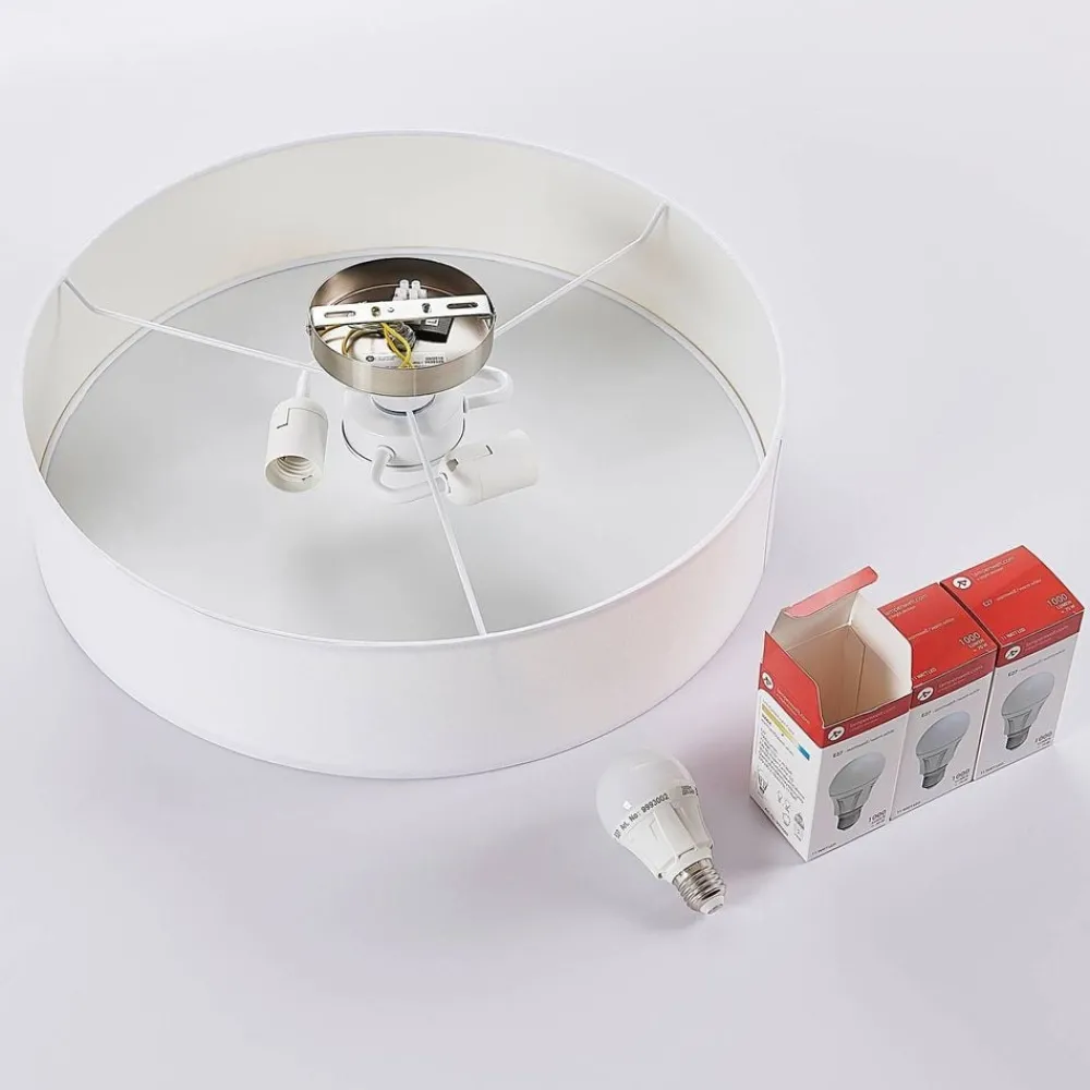 Lindby Gang|Loftlamper > loftlampe Sebatin, Ø 50 cm, hvid, stof, E27