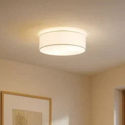 Lindby Gang|Loftlamper > loftlampe Sebatin, Ø 40 cm, hvid, stof, E27