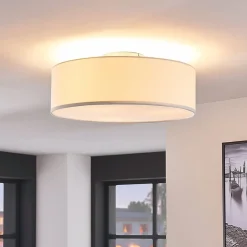 Lindby Gang|Loftlamper > loftlampe Sebatin, Ø 40 cm, hvid, stof, E27